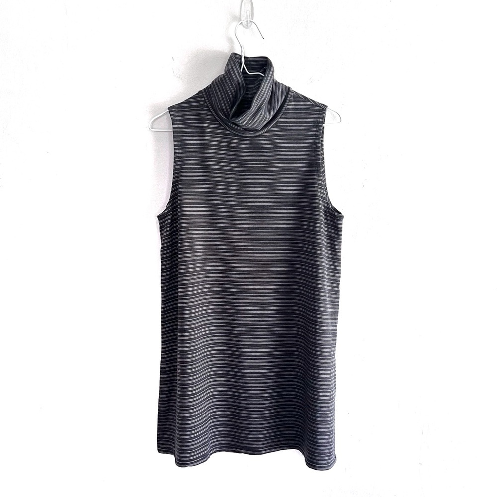 Garnet Hill Mock-Neck Tunic Charcoal Grey Stripe Size Medium